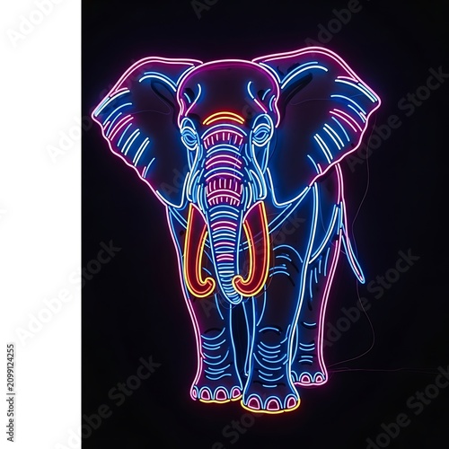 Neon Elephant Art Illustration with Vibrant Colors.