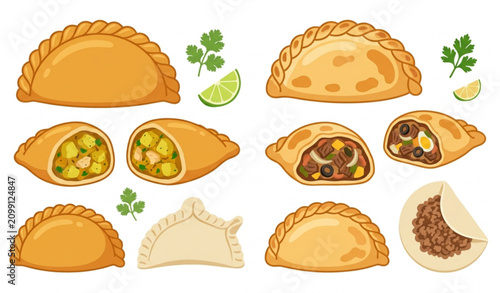 Canvastavla Premium curry puff and Argentine empanada vector pack with savory pastry food il