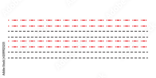 Tableau sur toile Set of horizontal dashed lines isolated on transparent background for document f