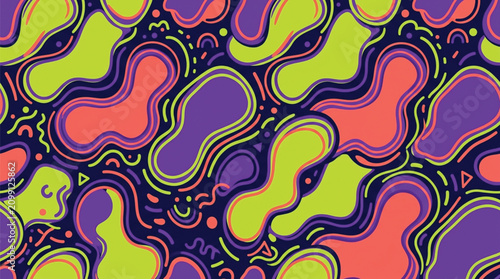 Photos Vibrant abstract pattern with swirling shapes and colors on a dark background