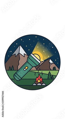 Nighttime Camping Scene with Mountain and Starry Sky.