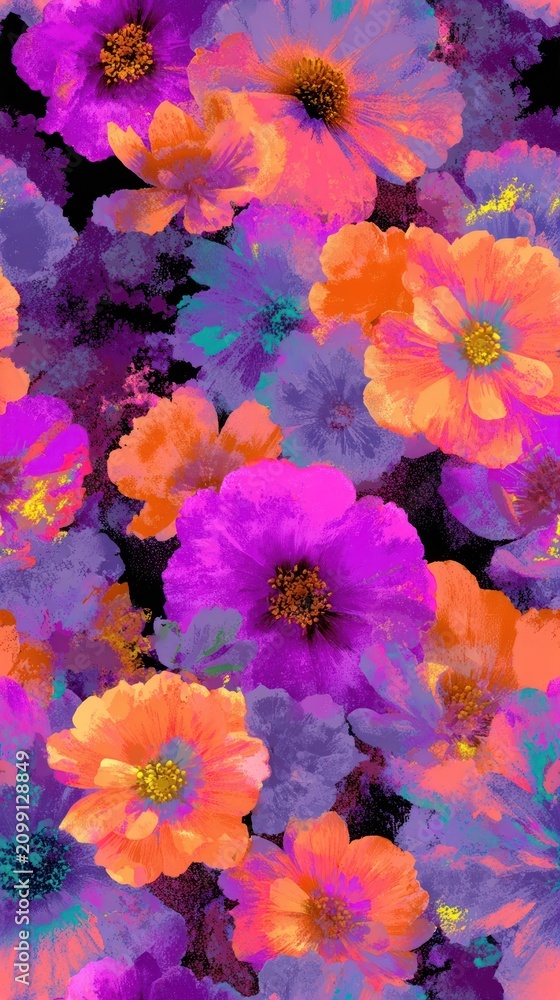 Obraz premium Vibrant floral mobile wallpaper with colorful, abstract flowers in bloom.