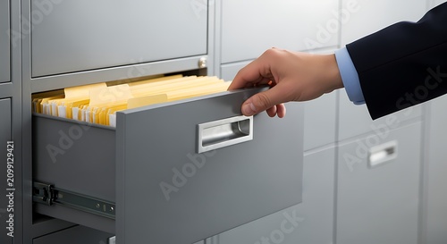 Filing Important Documents in an Organized Office Cabinet Drawer