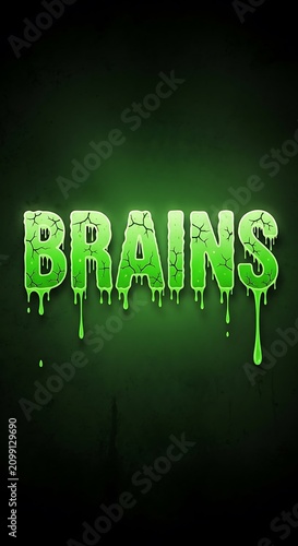 Green Brain Text with Dripping Effect on Dark Background.