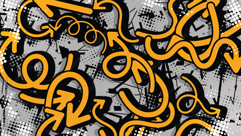 Obraz premium Abstract Graffiti Arrow Vector Pattern with Urban Streetwear Grunge Background