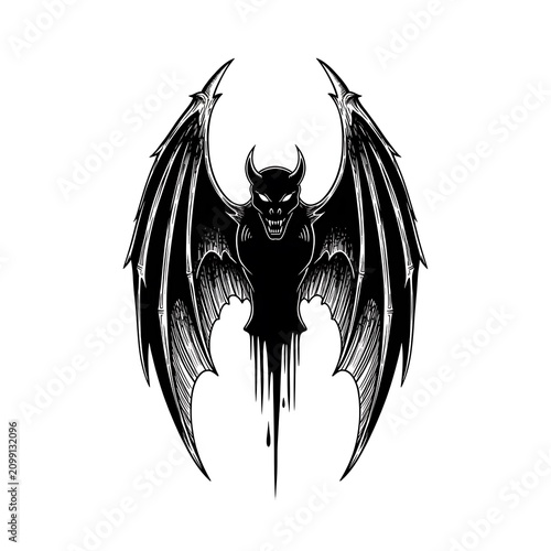 Dark Winged Demon Creature Illustration for Fantasy Art.