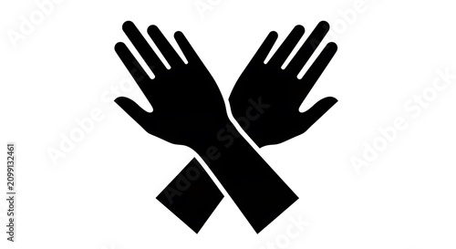 Black silhouette of two hands crossed in an x shape gesture