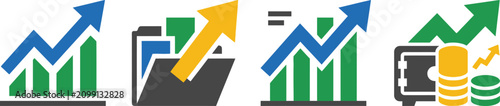 Set of business growth and financial success icons with business statistics financial corporate