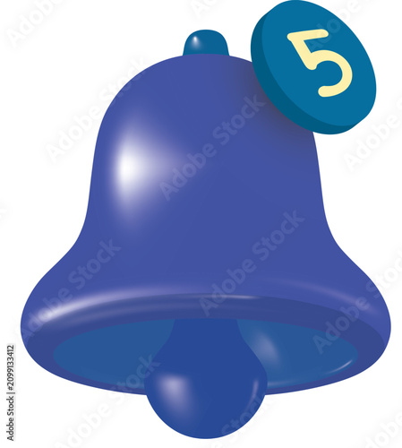 Blue Notification Bell Icon with Red Clapper Isolated on White Background