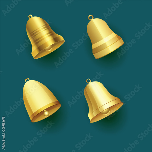 collection of golden jingle bell icons for christmas decoration design