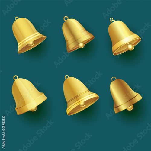 collection of golden jingle bell icons for christmas decoration design