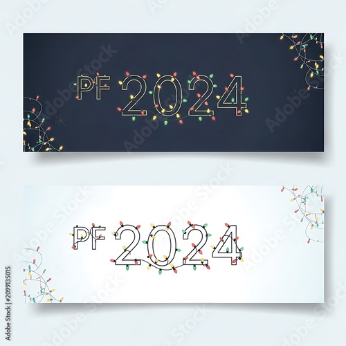 Elegant New Year 2024 Celebration Signage with Festive Decorations.