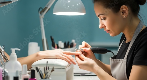 Manicure Process in Beauty Salon with Nail Technician.