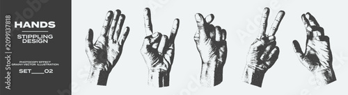 Foto Vintage monochrome elements set of hands with grunge stippling effect