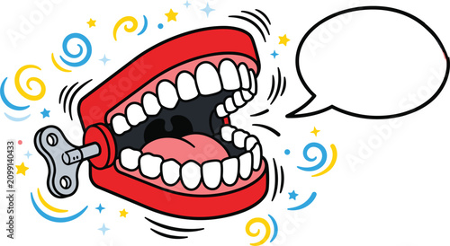 Canvastavla Funny chattering teeth wind up toy cartoon character with speech bubble vector i