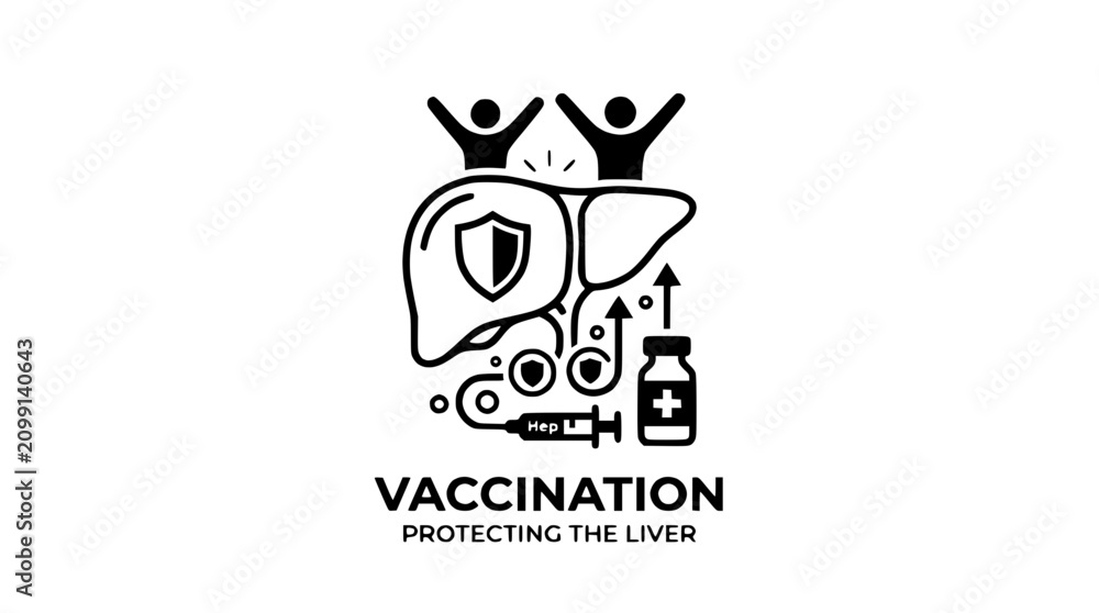 Fototapeta premium Medical Vaccination Concept for Protecting Human Liver Health Vector Illustration