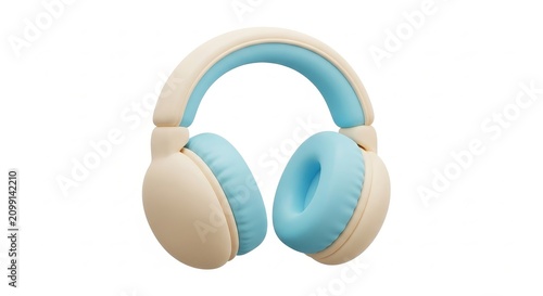 Music - Cute 3D Rendered Wireless Headphones in Pastel Blue and Beige with Soft Cushioned Ear Pads