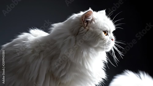 White persian cat with long fur blowing in the wind