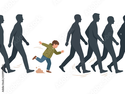 Fotografi Evacuation drill illustration depicts a rapid pace with a child lagging behind