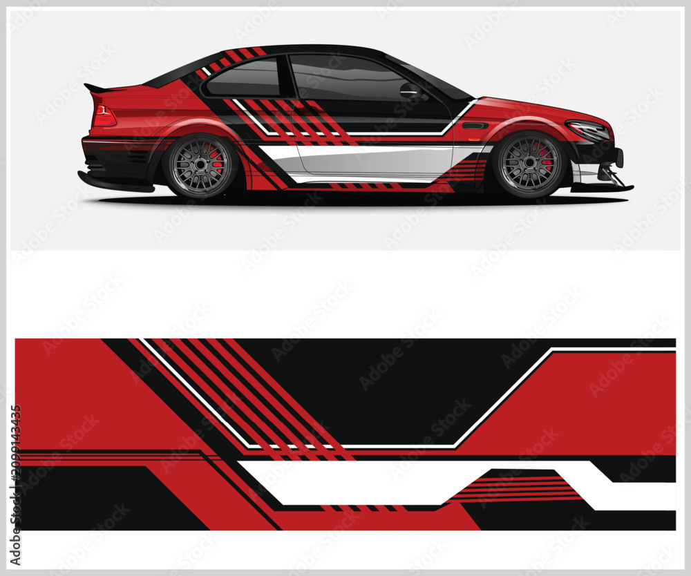 Fototapeta premium Dynamic Red and Black Racing Car Wrap Design