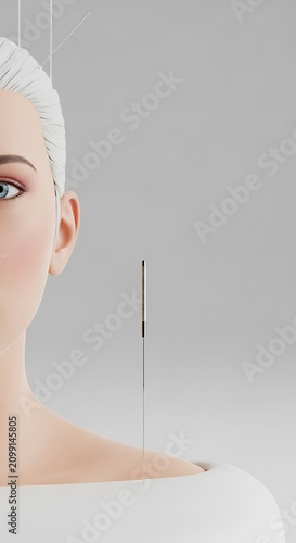 Elegant Woman with Short White Hair and Green Eyes in Minimalist Setting.