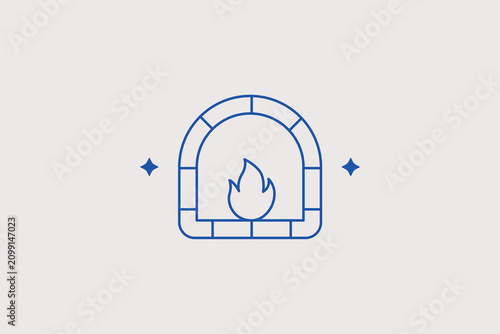 Tableau sur toile Stone oven with fire line icon for pizzeria