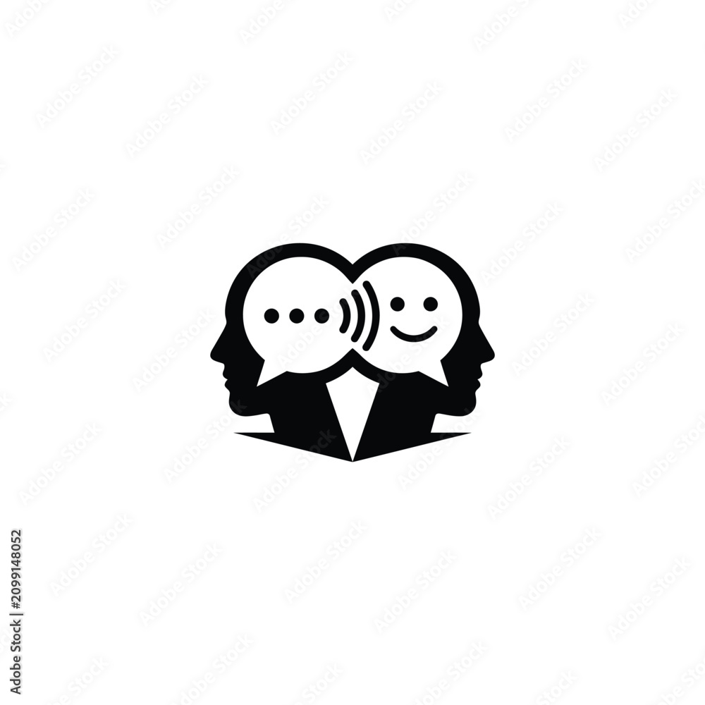 Fototapeta premium Two people communicate with speech bubbles in a heart shape