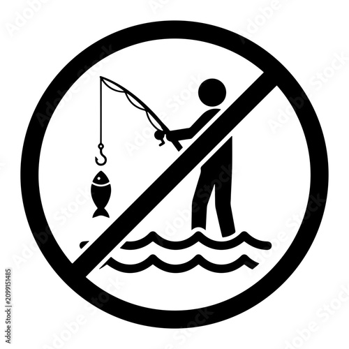 Illustrative vector icon showing a no fishing sign, ideal for public parks, private property, or protected waters to enforce regulations and prevent angling activity. Simple and clear pictogram.