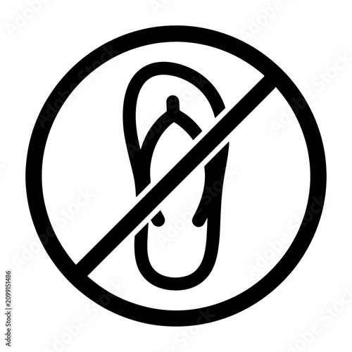 Vector icon illustrating a 'no flip-flops' or 'sandals prohibited' rule. Ideal for public spaces, construction sites, swimming pools, or areas requiring closed footwear. Clear graphic symbol for safet