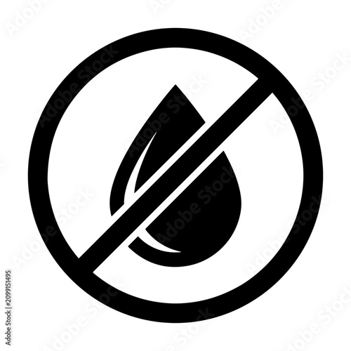 A clear, minimalist vector icon depicting a droplet with a prohibition sign, indicating 