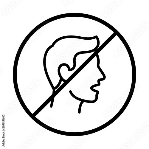 Vector icon of a 'no talking' or 'silence' sign, perfect for quiet zones, libraries, hospitals, and public areas. Clear graphic for warnings, rules, communication, and safety guidelines, ensuring a pe