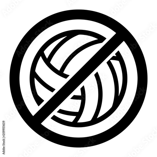 Clean vector illustration of a no volleyball sign, indicating prohibited activity. Ideal for public space regulations, sports facility rules, or warning graphics. Isolated on white background.