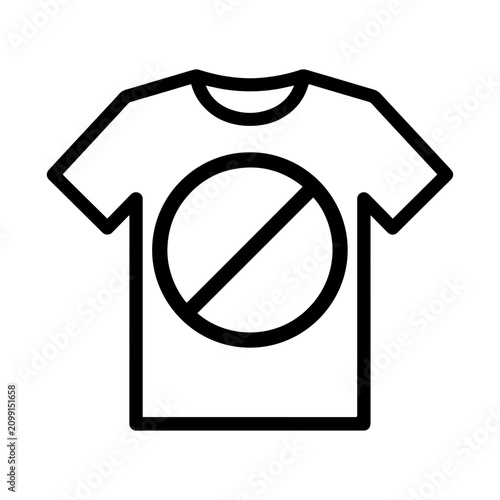 Simple black outline icon representing a prohibition on wearing t-shirts, suitable for rules, regulations, or dress code signage. Vector illustration on white background.