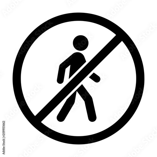 Vector illustration of a black and white no walking sign, perfect for safety warnings, prohibited areas, pedestrian restrictions, or danger zone alerts in web, print, and design projects.