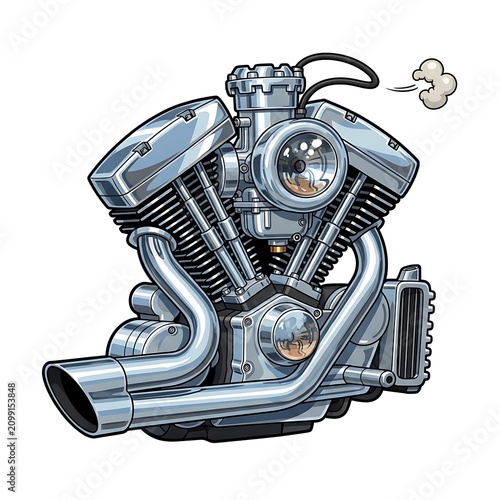 Detailed Illustration of a Classic Motorcycle Engine.