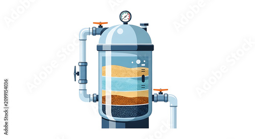 Water filtration system icon. Industrial sand filter tank for liquid purification process.