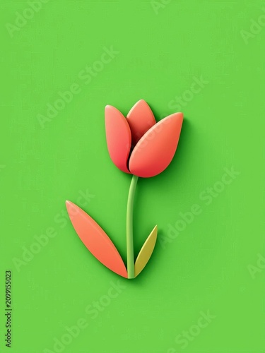 Tulip icon filled flat sign on a green background with rounded edges and soft shading, nature, design