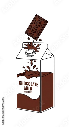 Chocolate Milk Carton with Splashing Liquid Illustration.