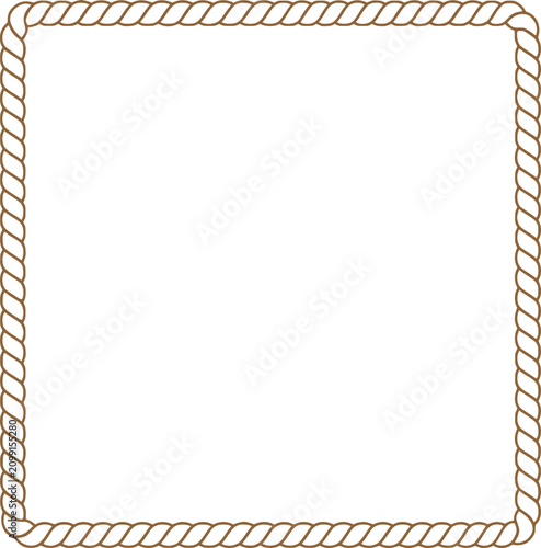 Braided rope square frame brown vector illustration on white background