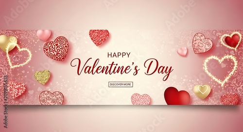 Valentines Day Romantic Celebration with Hearts and Love Symbols.