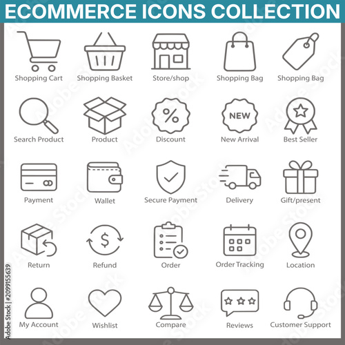 Ecommerce Icons Collection Line Style For Online Retail And Mobile Applications