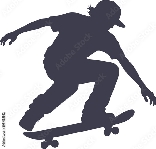 Skateboarder Silhouette Vector Illustration On White Background