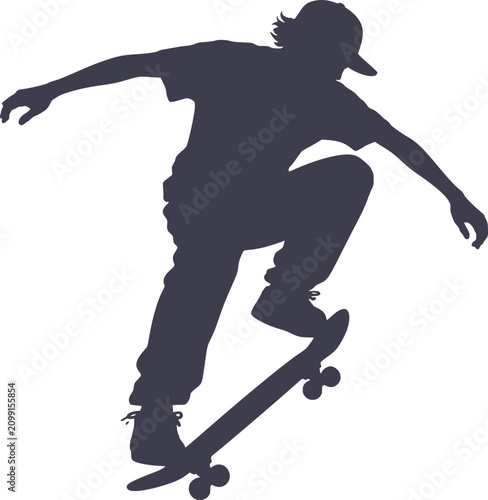 Skateboarder Silhouette Vector Illustration On White Background