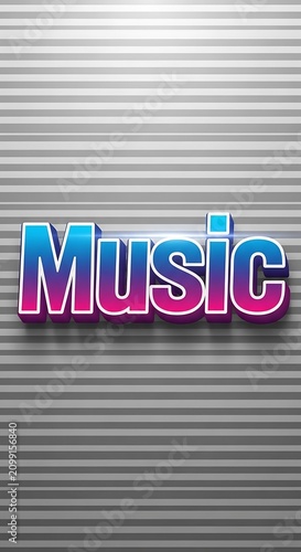 Vibrant Music Theme Sign with Colorful Text on Metallic Background.