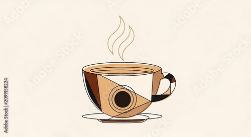 Hot Coffee Cup with Steam Illustration for Beverage Concept.