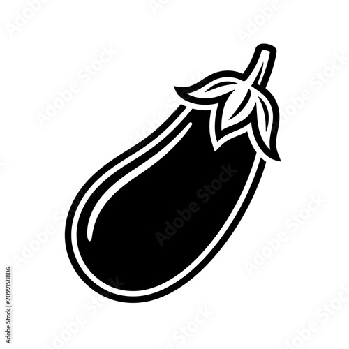 Minimalist Eggplant Illustration Featuring A Bold Black And White Graphic Style