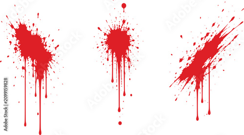 Red Blood Splatter Stains Realistic Vector Illustration On White Background