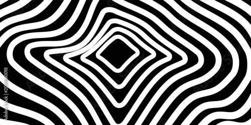 Cuadro en lienzo Concentric Optical Illusion Art Vector Banner with Black and White Concentric Li