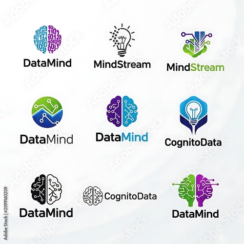 Collection of Data Mind and Brain Logo Icons.