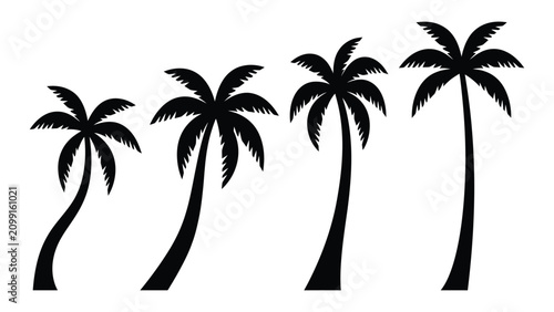 Canvastavla Palm trees appear as a row of four black silhouettes varying in curvature and height against a white background